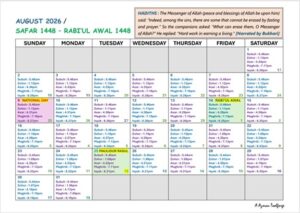 Gregorian-Hijriah Calendar 2026 with Prayer Time